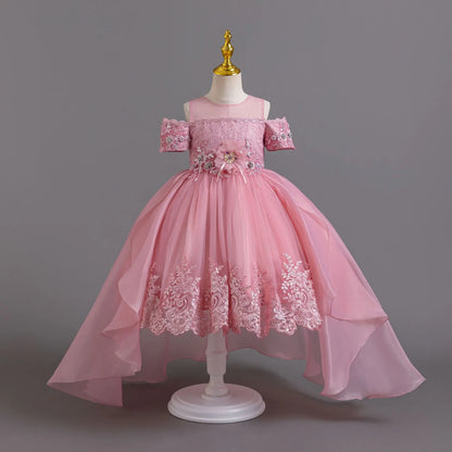 Luxus Perlen Kleider Für Kinder Spitze Schleppende Hochzeit Prinzessin Kleid Für Mädchen Geburtstag Prom Gala Leistung Lange Ballkleid