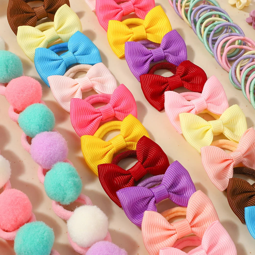 120Pcs Colorful Bowknot Hair Bands for Kids Elastic Ponytail Holders Rubber Bands Children's Hair Accessories.