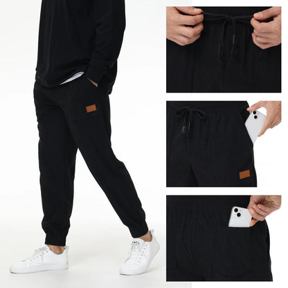 Mens Corduroy Sweatpants Elastic Waist Drawstring Tapered Pants With 4 Pockets for Jogging Running Outdoor Warm Sports.