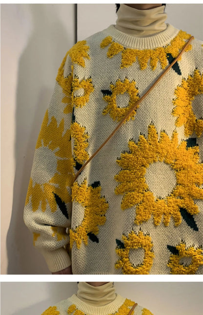 2024 Sweater Winter Sunflower Warm Sweaters  Fashion Male O-Neck Pullovers Sweater Men Loose Casual Sweater Thick Knitted Unisex.