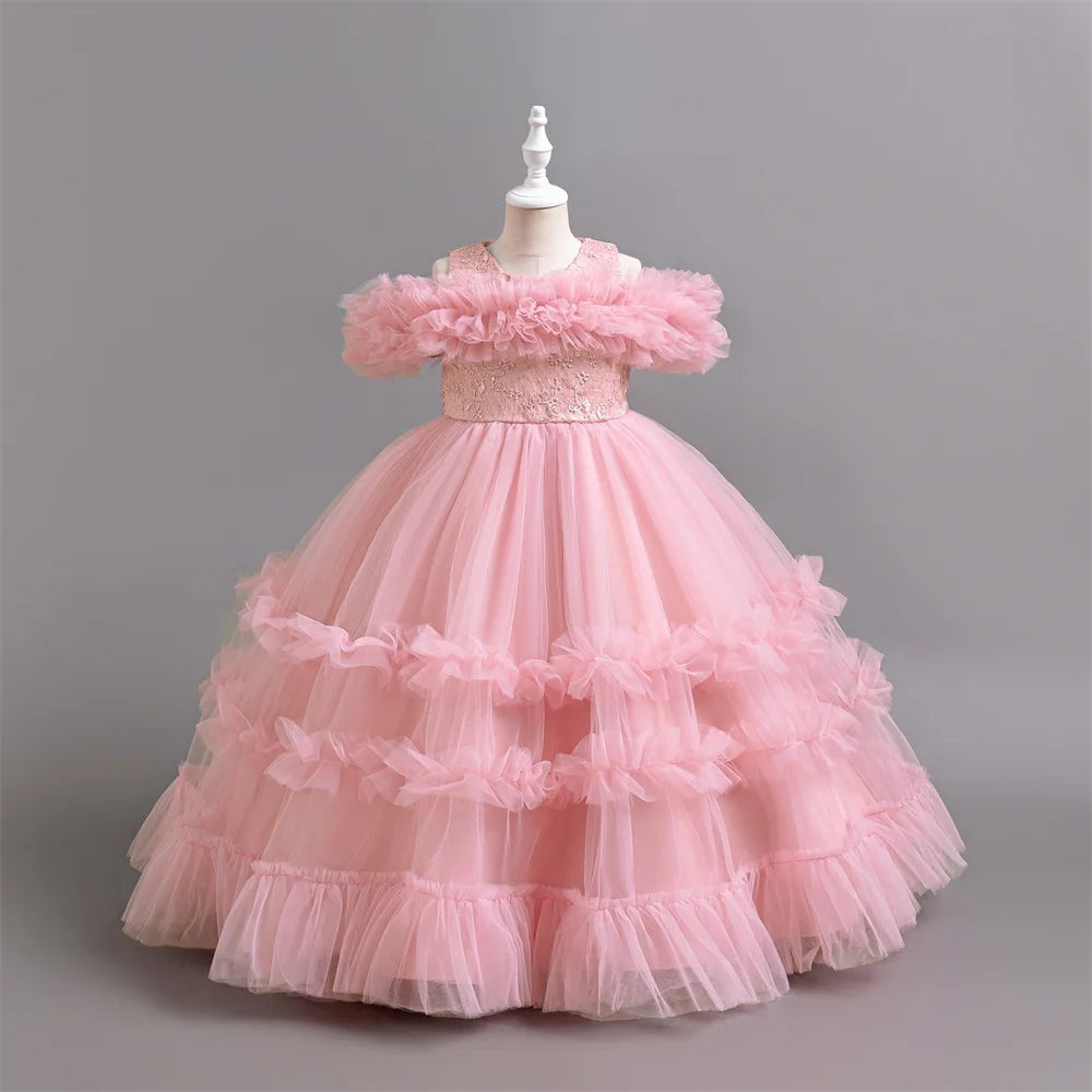 Neues elegantes Kleid für Mädchen, Blumenhochzeit, Hochzeit, langer bestickter Panto-Rock, 4–12 Jahre altes Klavier-Performance-Mädchenkleid.