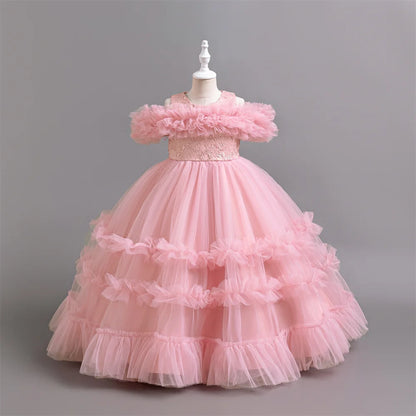 Neues elegantes Kleid für Mädchen, Blumenhochzeit, Hochzeit, langer bestickter Panto-Rock, 4–12 Jahre altes Klavier-Performance-Mädchenkleid.