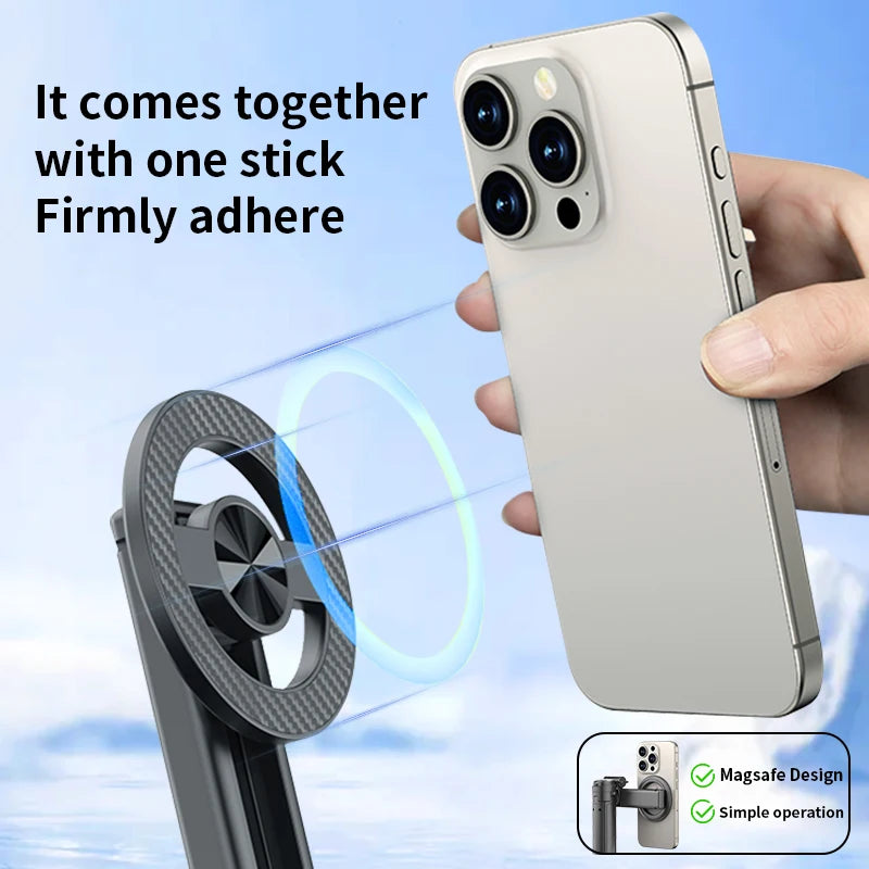 Magnetic Phone Holder 360° Rotation Pocket Selfie Stick With Bluetooth Remote Adjustable Desktop Stand for Live Streaming.