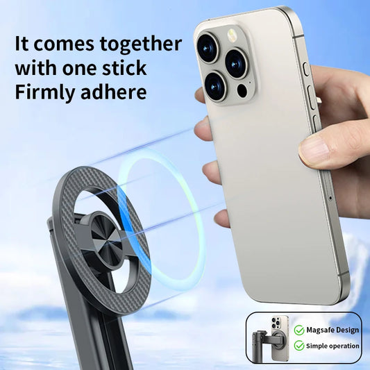 Magnetic Phone Holder 360° Rotation Pocket Selfie Stick With Bluetooth Remote Adjustable Desktop Stand for Live Streaming.