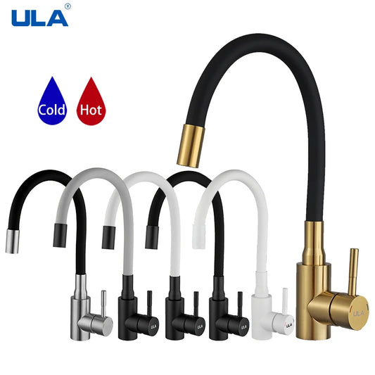 ULA Gold Kitchen Faucet Stainless Steel Flexible Spout Kitchen Sink Faucet Hot Cold Water Sink Mixer Tap 360 Degree Rotate Crane