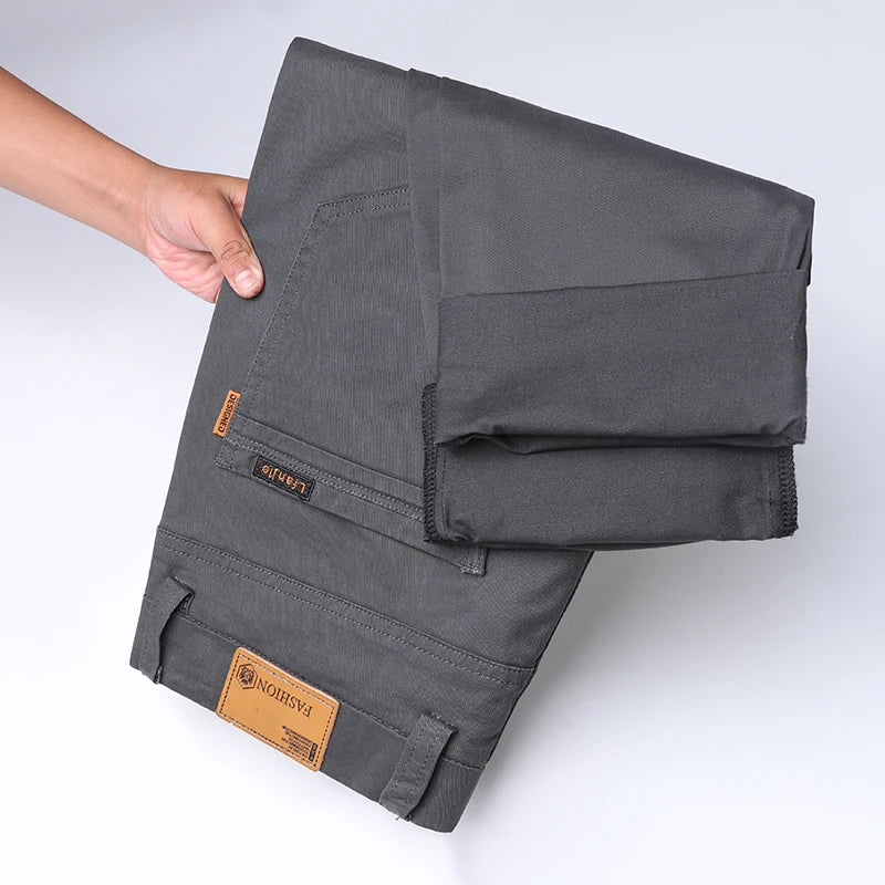 Men's High Quality Pure Cotton Classic Solid Color Casual Pants Business Stretch Slim Straight Brand Trousers Male Autumn New.