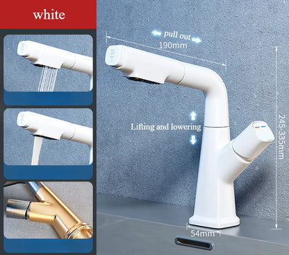 Hot and cold faucet bathroom sink vanity with pull-out function that can be raised and lowered 360º rotating mixing spray faucet