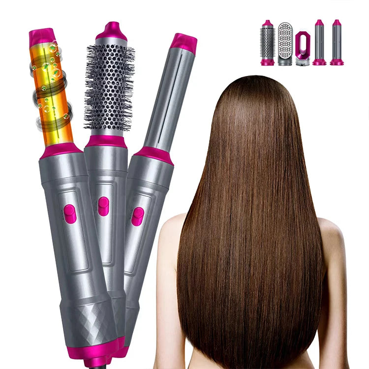 Hair Dryer 5-In-1 Electric Hair Comb Negative Ion Straight Curler Brush Blow Dryer Air Comb Removable Brush Kit Tool