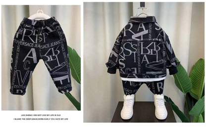 Boys Set Spring and Autumn 2024 New Children's Handsome Clothes Trendy Baby Autumn Fashion Cowboy Two Piece Set Kids Outfits.