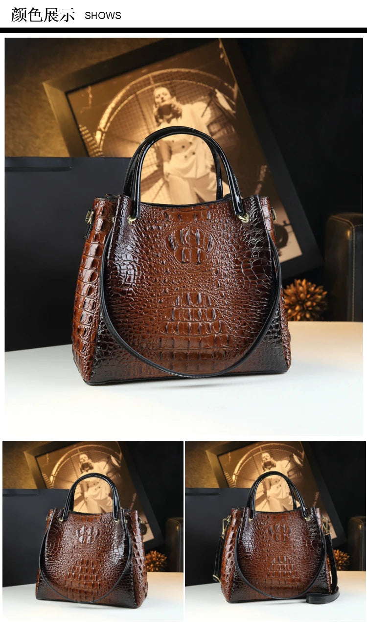 Genuine Leather Women Handbags New Tote Bag Fashion Crocodile Print Bucket Bag Retro Shoulder Messenger Bags Trend 2025.