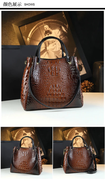 Genuine Leather Women Handbags New Tote Bag Fashion Crocodile Print Bucket Bag Retro Shoulder Messenger Bags Trend 2025.