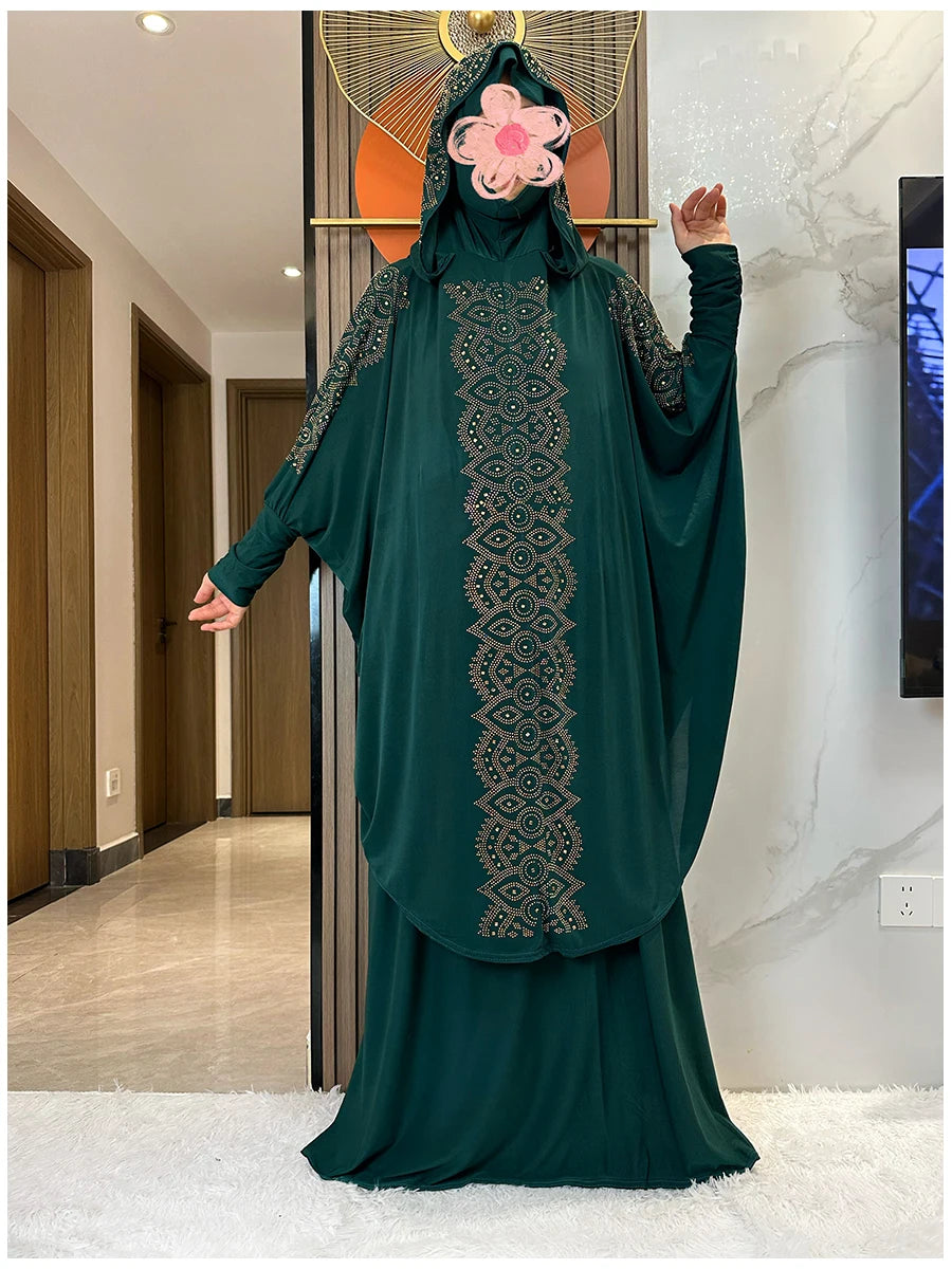 Two Piece Set Dress  Hijab Long Khimar Skirt Sets Islamic Niqab jilbab Women Eid Morocco Muslim Abaya Set Women Prayer Garment.