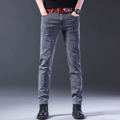 Men New Fashion Comfortable Slim Fit Jeans Male Loose Straight Smart Casual Denim Pants Formal Elasticity Look Taller Trousers.