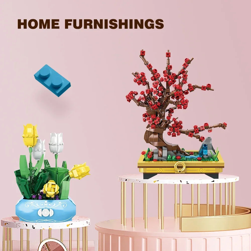 Small Bricks Flower Tree Building Block Kit DIY Home decoration Potted Plant Flower Botanical Construction Toy Girl Gift.