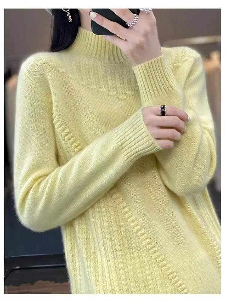 2024 herbst Neue Lose frauen Halb-rollkragen Verdickt Einfarbig Einfache Häkeln Beiläufige Gestrickte Pullover Pullover Top.