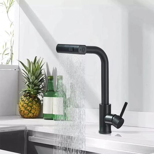 Brushed/Black Kitchen Faucet Pull Out Swivel Waterfall Sprayer Sink Mixer Faucet Brushed Nickel Faucet