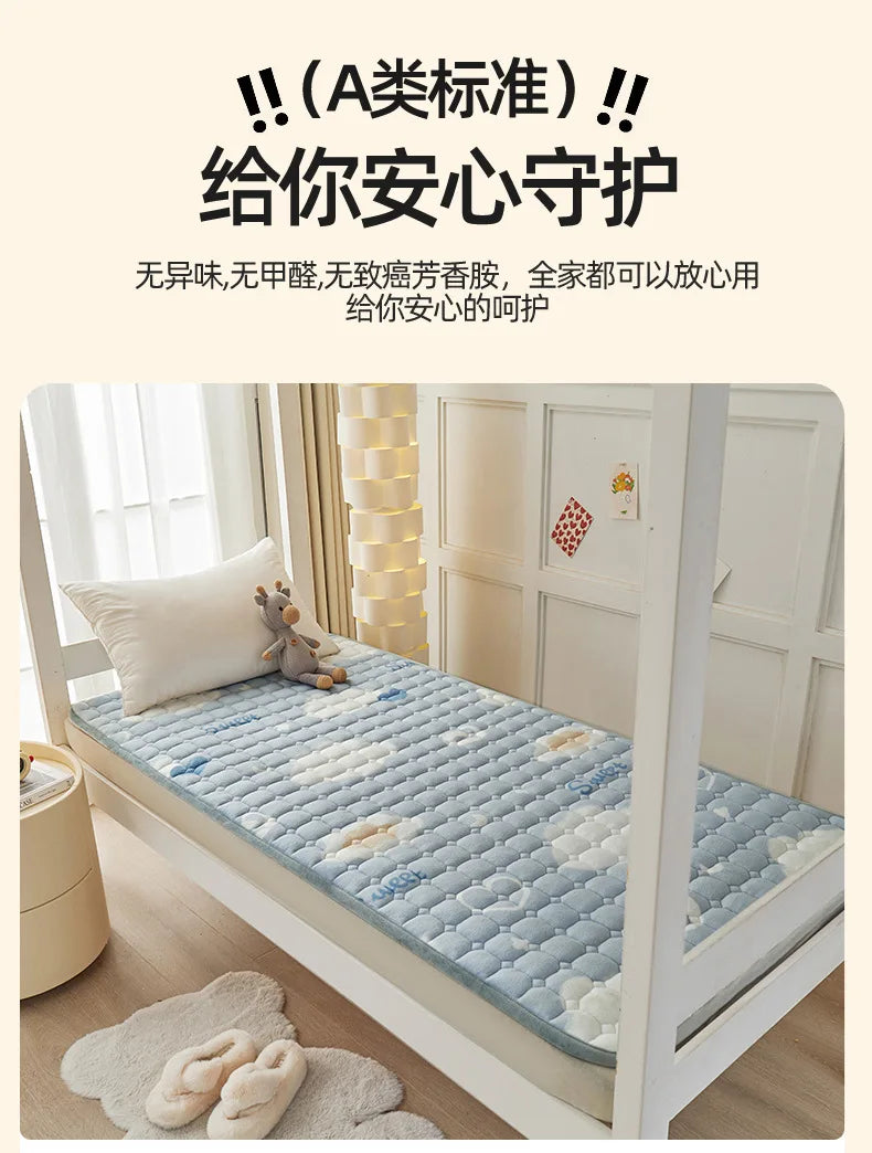 Winter Dormitory Soft Mattress Toppers Thick Warm Coral Velvet Bed Sheet Non-slip Mattress Cover Thin Bed Pad Tatami Floor Mat.