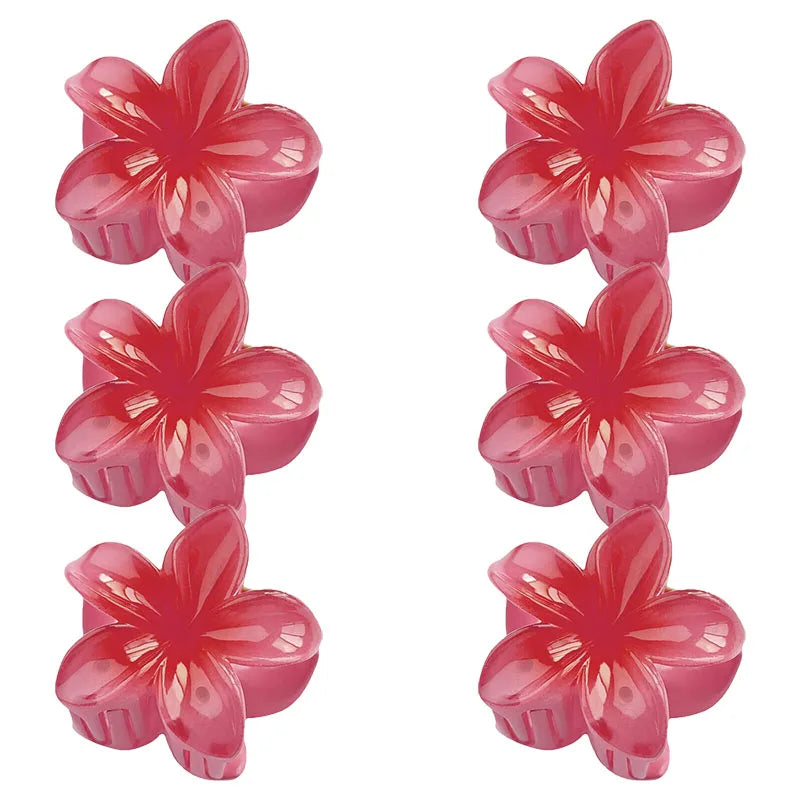 6Pcs Hawaiian Gradient Hair Clips Flower Hair Claws Women Small Size Fashion Headwear Hairpin Crab Barrette Hair Accessories.