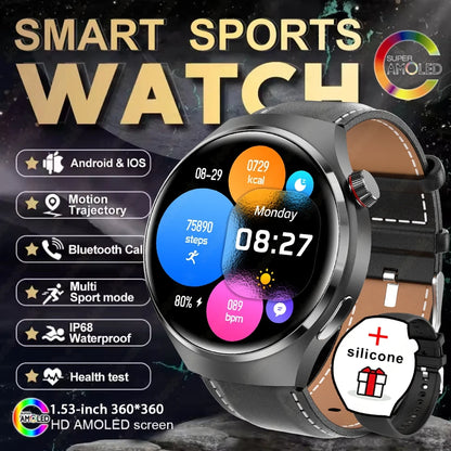 2025 New Watch 4 GT Series Smart Watch Men AMOLED Screen Heart Rate Health Monitoring Bluetooth Call Business Smartwatch Man