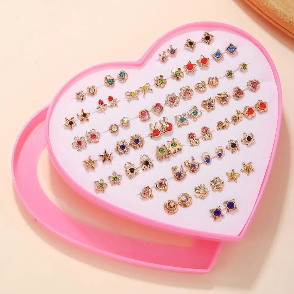 Multicolor 36Pairs Cartoon Hypoallergenic Plastic Stud Earrings Set For Women Girl Cute Animal Flower Ear Wedding Gifts Jewelry.