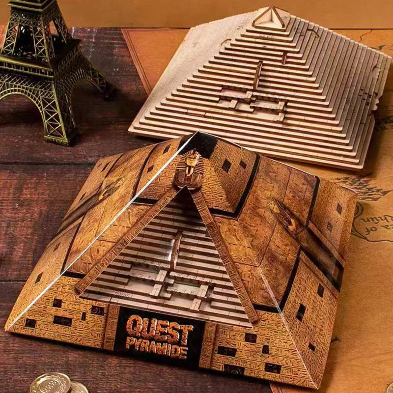 Unique Gifts Wooden Pyramid Puzzle Box With Hidden Compartment Brain Teaser For Adults Kids IQ Challenge Mind Games.