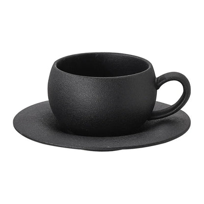 110/280ml Japanese-style Ceramic Mug Black White Fired Stone Coffee Cup and Saucer Set Breakfast Milk Coffee Cup Egg-shaped Mug.