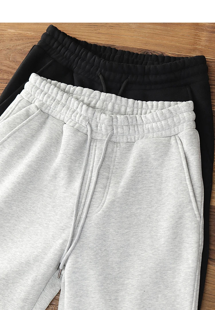 420G Heavyweight Fleece-Lined Sweatpants for Men, Lamb Wool Fleece, Warm Drawstring, Light Gray, Sports Casual Joggers, Winter.