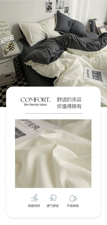 High Quality Solid Color Double Washed Cotton Bedding 4 Pieces Set Student Dormitory Bed Linen Duvet Set Bed Suit.