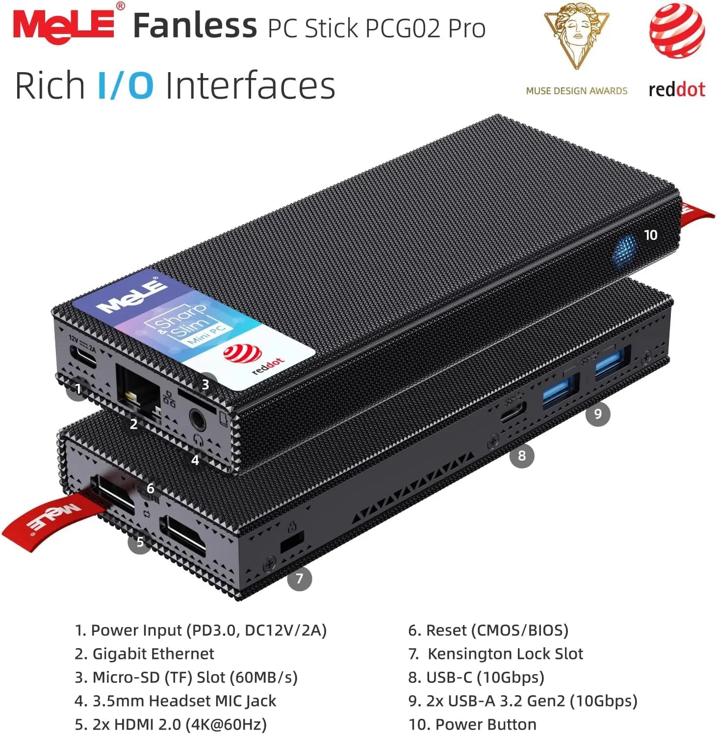 MeLE PCG02 Pro Fanless MINI PC Stick N100 8G 256G Mini Computer Dual HDMI,4266MHz LPDDR4,WiFi5 Gigabit Ethernet,USB Type-C PD3.0.