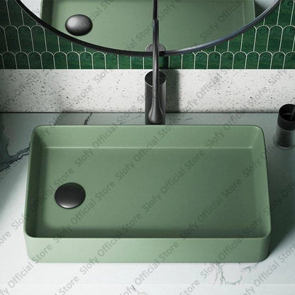 Grünes Haushalts-Hotel-Badezimmerwaschbecken, einfaches künstlerisches Keramik-Waschbecken über der Theke, Sockelwaschbecken, Balkon, Waschmaschine, Waschbecken