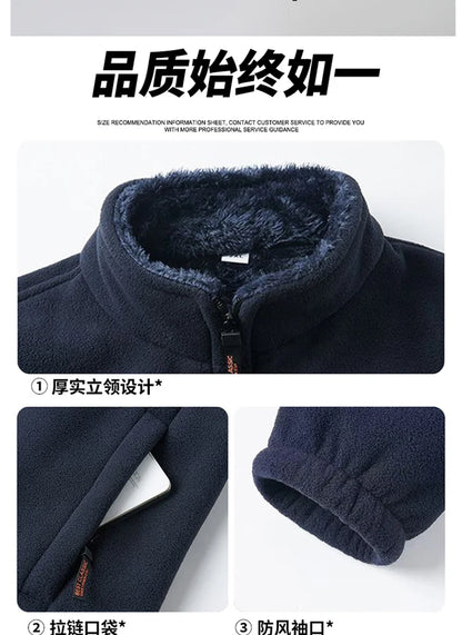 Men's Polar Fleece Jacket Winter Windproof Stand Collar Coat Zip-Up Thermal Fleece Lined Coats Casual Warm Outwear Men Clothing.