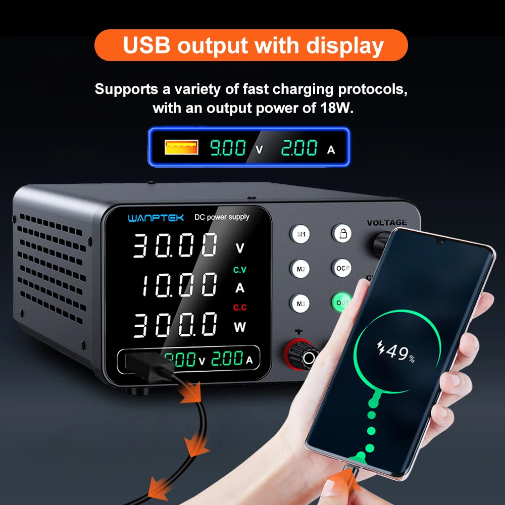 New Wanptek DC Power Supply 30V 10A Laboratory Switching Power Supply TPS-C3010 Three-Group Memory Function Preset Current.