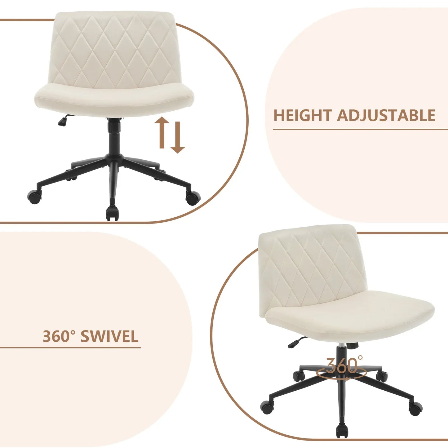 WOLTU Ergonomischer Bürostuhl aus Samt, drehbarer Rollenstuhl, Rückenlehne, gekreuzte Beine, neigbarer, höhenverstellbarer Schminkstuhl