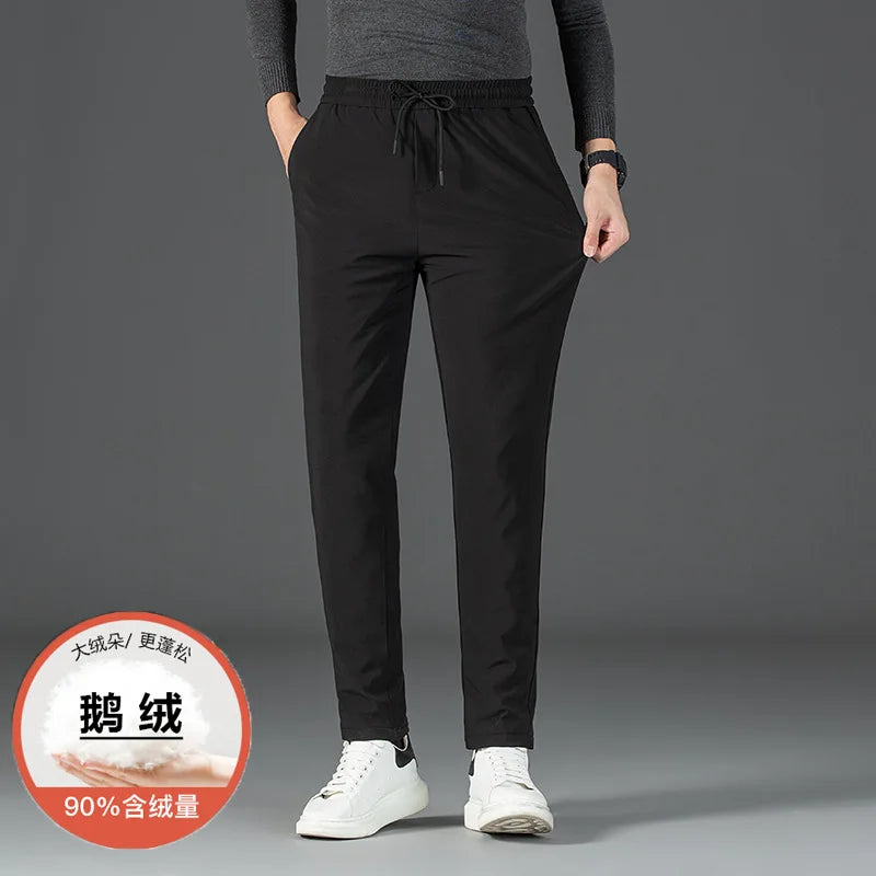 Men's Winter Down Pants 90% Goose Down Warm Fleece Lined Casual Trousers Elastic Waist  Pantalones Hombre Calça Casual PT-587.