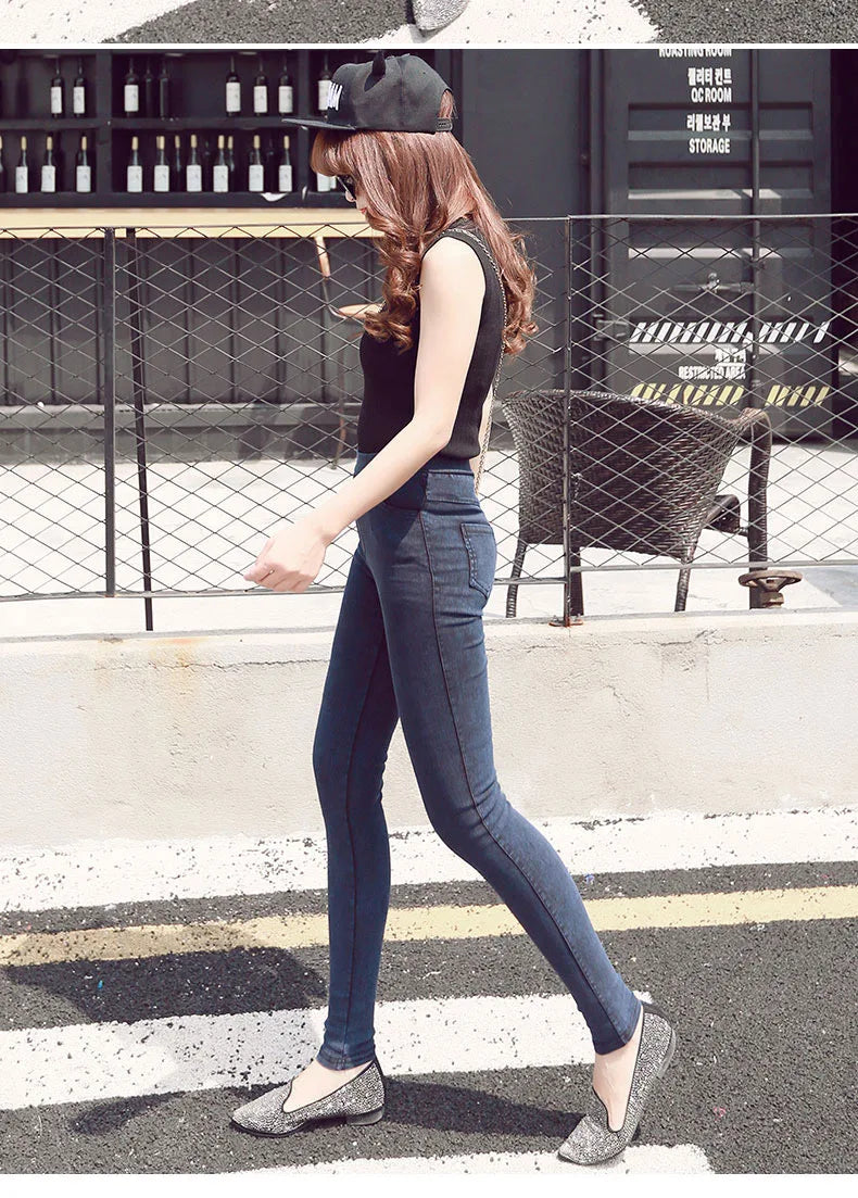 BIVIGAOS Fashion Women Basic Casual Slim Stretch Denim Jeans Leggings Pencil Pants Thin Skinny Jeggings Korean Womens Clothing