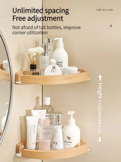Badezimmer-Aufbewahrungsregal aus Holz und Aluminium, Aufbewahrungsregal für Badezimmer, perforationsfrei, Wandbehang, Waschtisch, WC, dreieckiges Eckregal