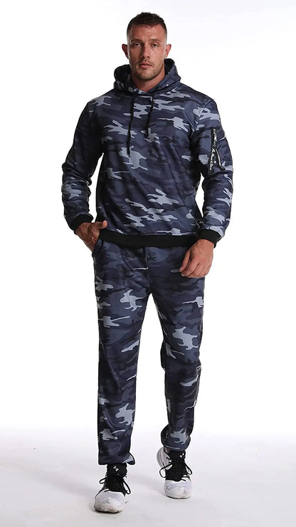 Men's Sportswear Set Two-piece Casual Jogging Warm Breathable Fitness Sportswear Set Military Tactical Hoodie + Trousers.