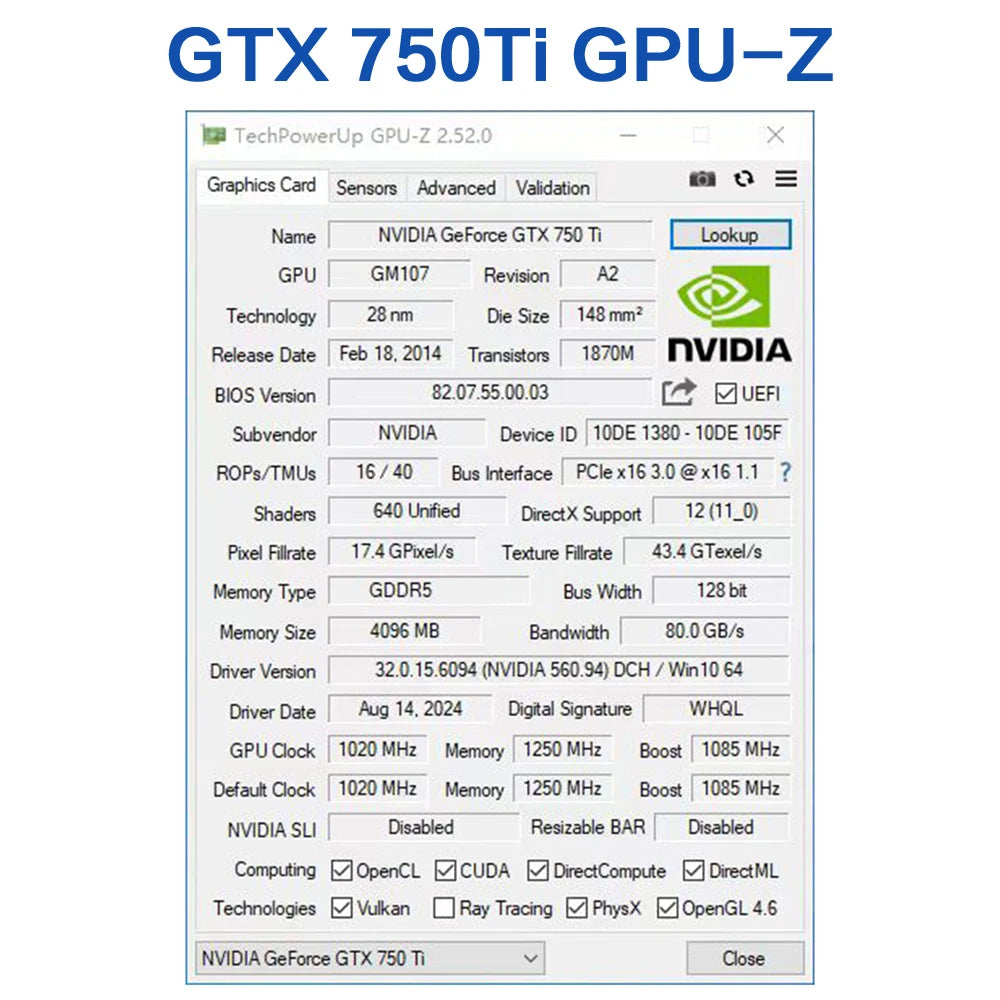 MLLSE GTX 750Ti 4GB Graphics Card GDDR5 128Bit HDMI DVI VGA PCI-E 3.0 Geforce GPU Gtx 750ti Gaming Video Card Placa De Video.