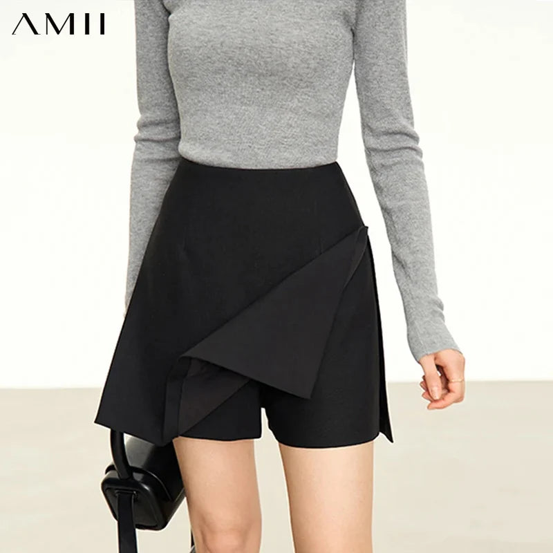 AMII Minimalism Casual Shorts Skirts Women High Rase 2024 Autumn New Fashion Commuter Lady Straight Blazer A-Line Skirt 12343035.