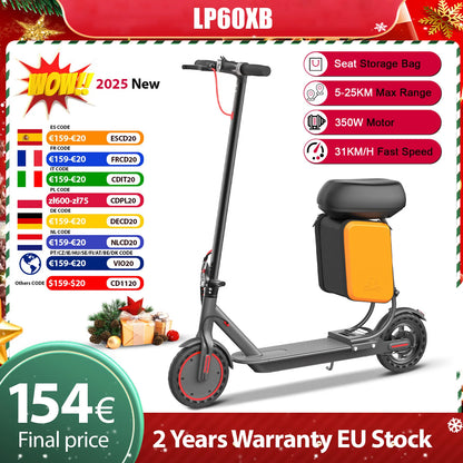 LP60XB Updated Seat Storage Box Electric Scooter 25KM Longe Range Power Kick Scooter Tire Shock Absorption 350W 31KM/H Scooter.