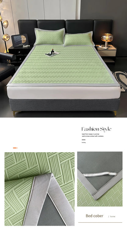 Luxury Summer Carbon Cooling Mat Set Solid Color Queen King Size Bed Mattress and Pillow Case Machine Washable Soft Folding Mat.