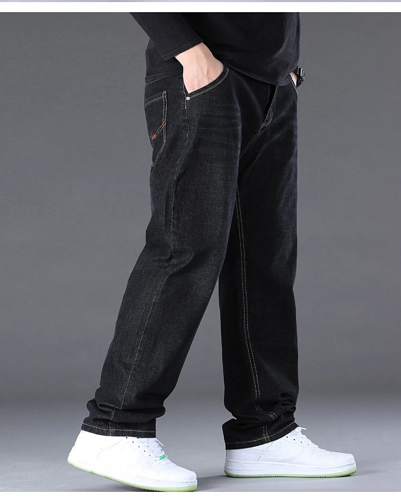 Herren-Jeanshose, große Größe 50, hochelastischer Denim-Stoff, große Hose für 45–150 kg, Jeans, Hombre, weites Bein, Pantalon Homme.