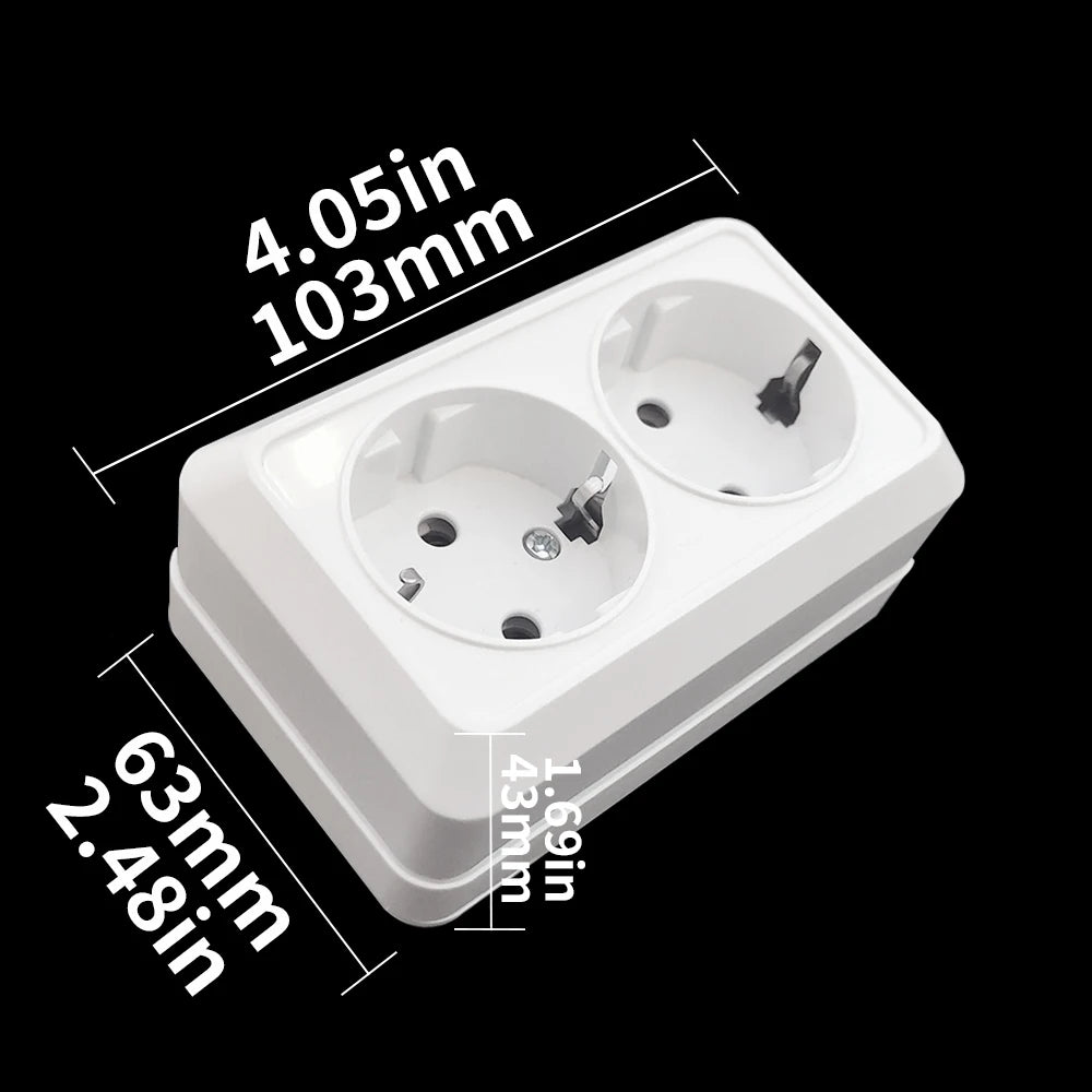 WESA Weiße Wandoberfläche, 2-Steckdosen, EU-Außensteckdosen mit Erdungssteckdose, flammhemmende Farbe aus Kunststoff.