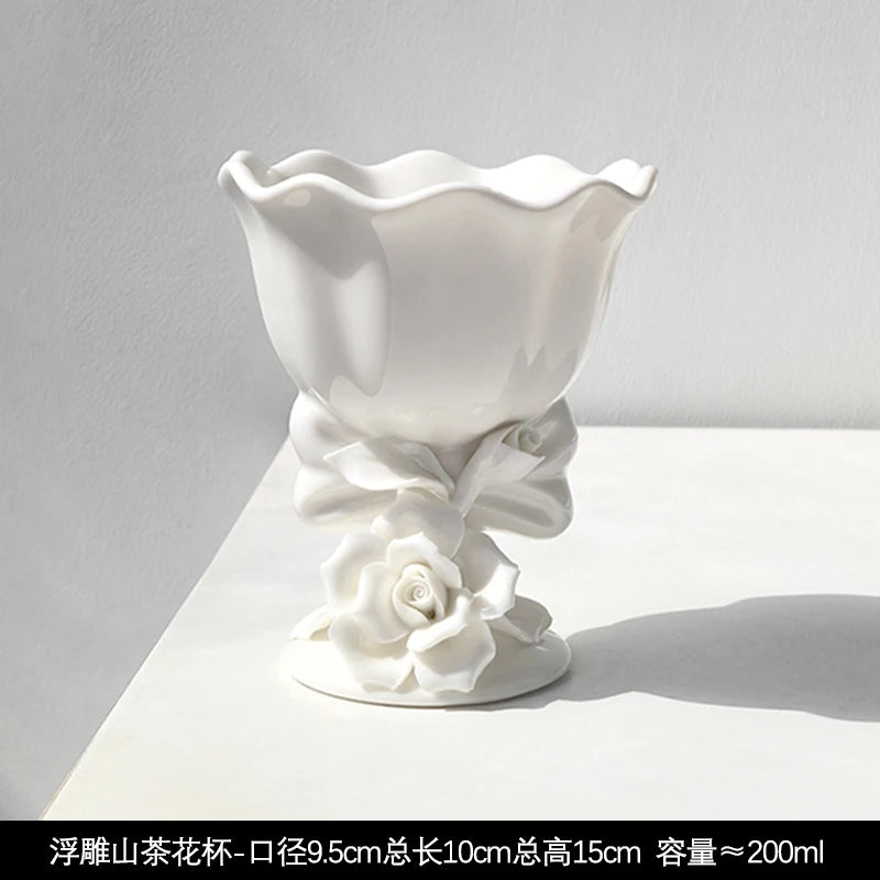 Vintage relief ceramic coffee set, hand-squeezed camellia afternoon tea set, tissue box, creative gift..