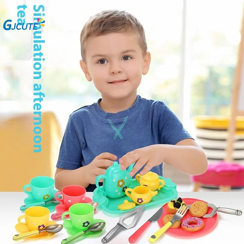 1 Set Plastic Teapot Teacup Food Pretend Play Toy Kids Simulation Tea Kit Kitchen Afternoon Tea Toys For Boy Girl Birthday Gift.