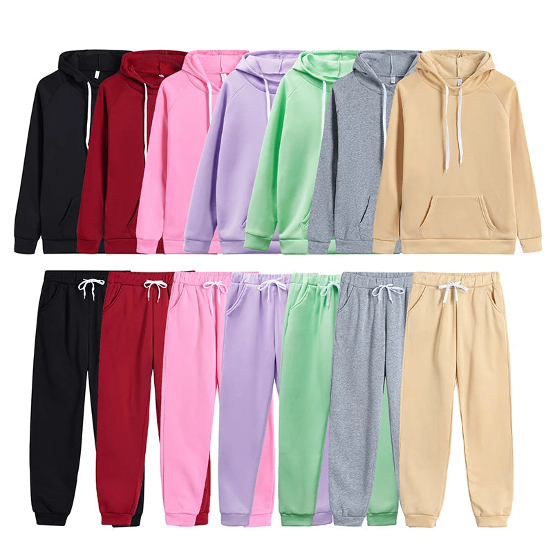 Autumn Women's Fleece Tracksuit 2 Pieces Set Pullover Hoodies+Pants Sport Suit Female Winter Warm Sweatshirt Suit for Woman.