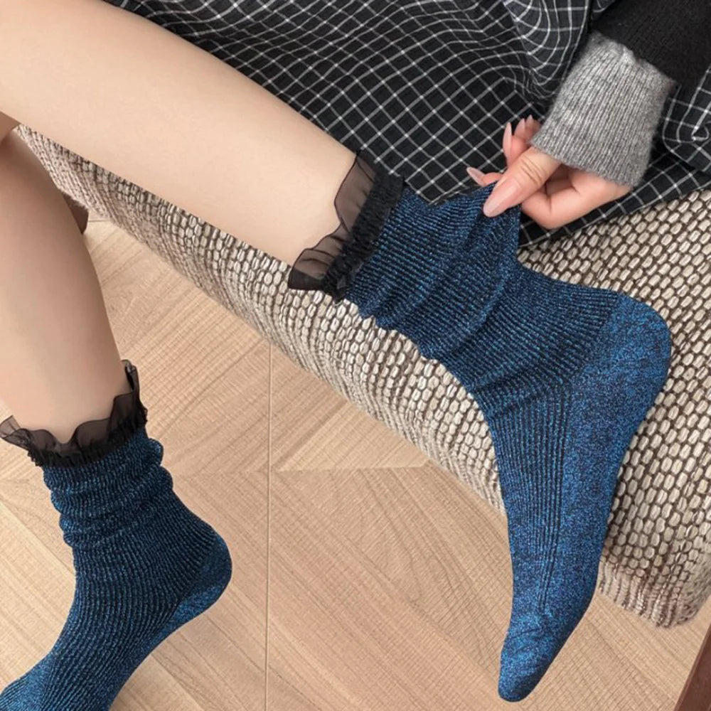 Design Socks For Women Cute Sweet Daily Casual Korean Style Women's Socks Autumn Winter Long Fashion Lace Edge Chaussettes Femme.