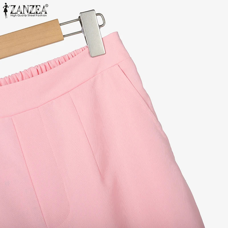 ZANZEA Women Stylish 2 Pieces Pant Sets Spaghetti Straps V-Neck Ruffled Camisole Tops & Wide Leg Pants 2pcs Suits Woman Outfits.