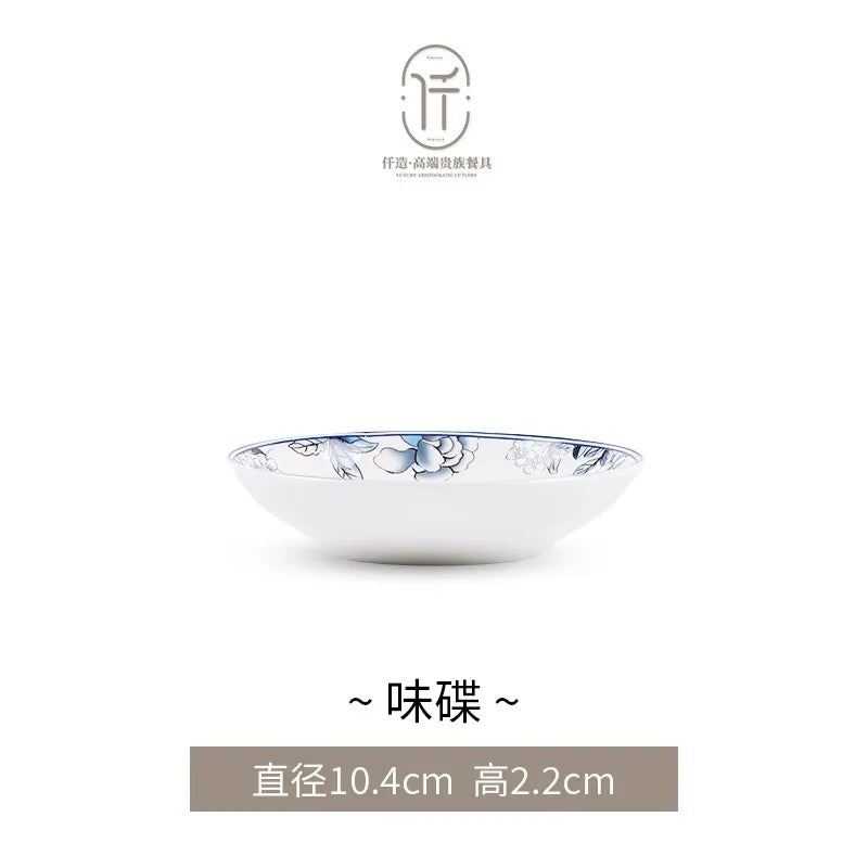 Blue Peacock Bone China Dining Plate Blue and White Kitchen Tableware Flower Ceramic Tableware Home Dining Bar Main Course Plate