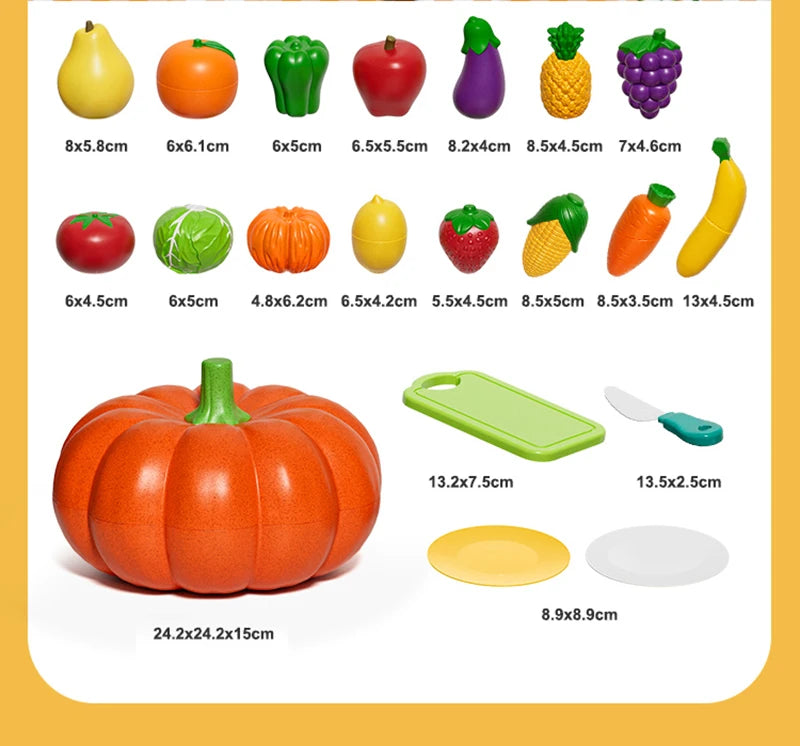 Kid Pretend Play Kitchen Toy Set Simulation Cut Fruit Vegetables Sensory Game Make Pizza Food Cook Girl Interactive Education To